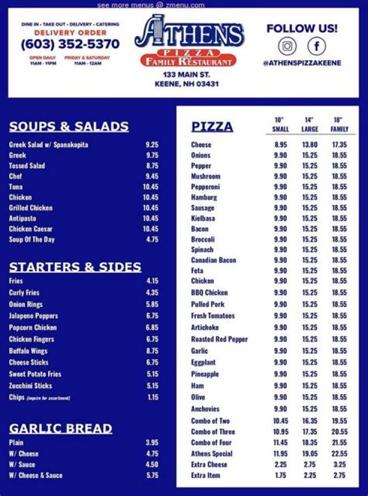 Athens Pizza Keene NH Menu: Your Ultimate Guide to Delicious Greek Cuisine