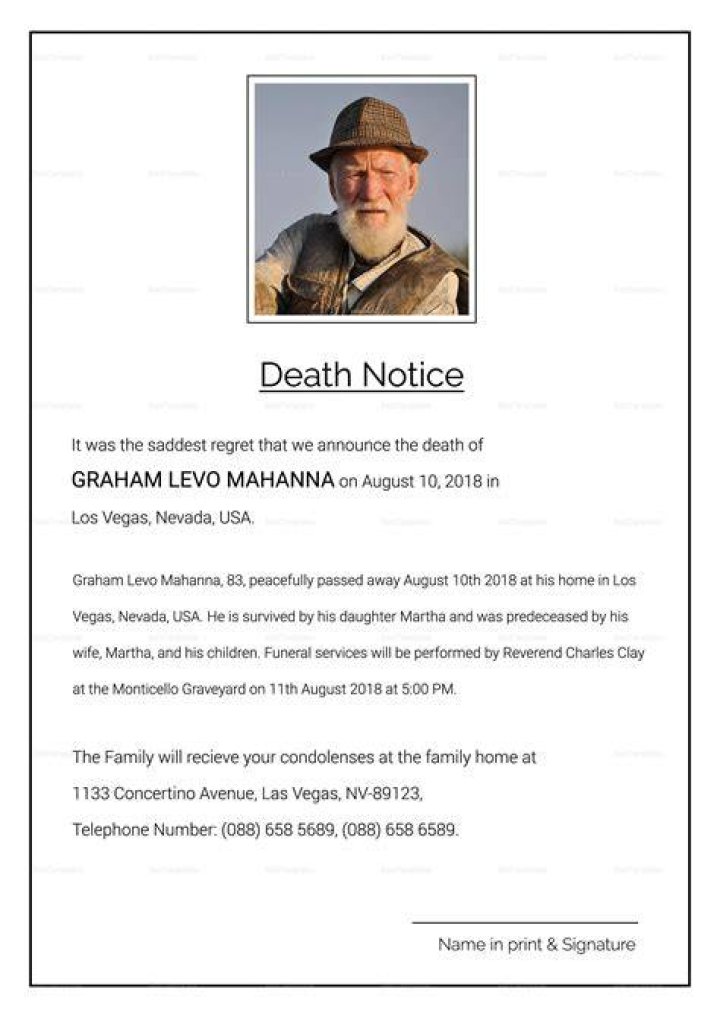 Death notice in the newspaper for short
