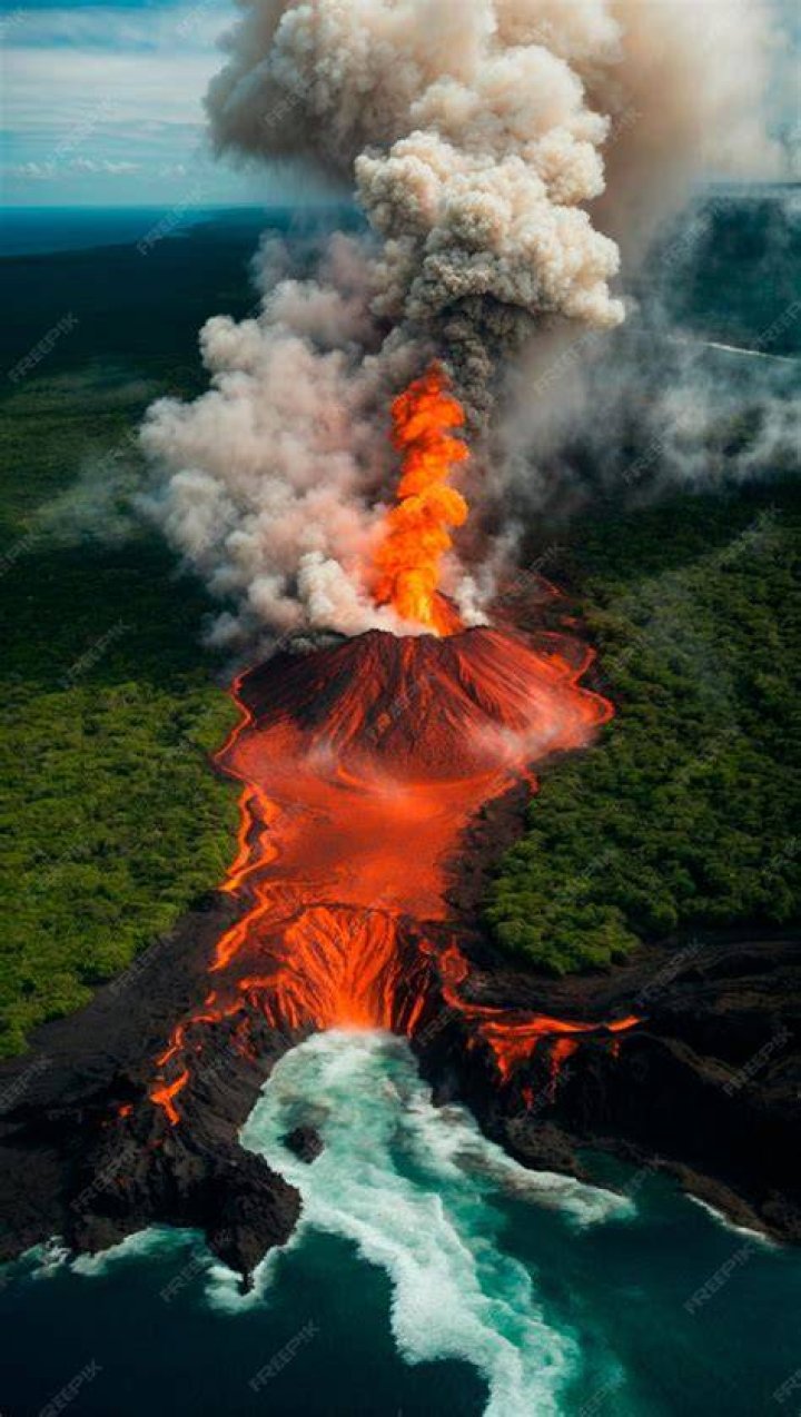 Molten material spewed from a volcano