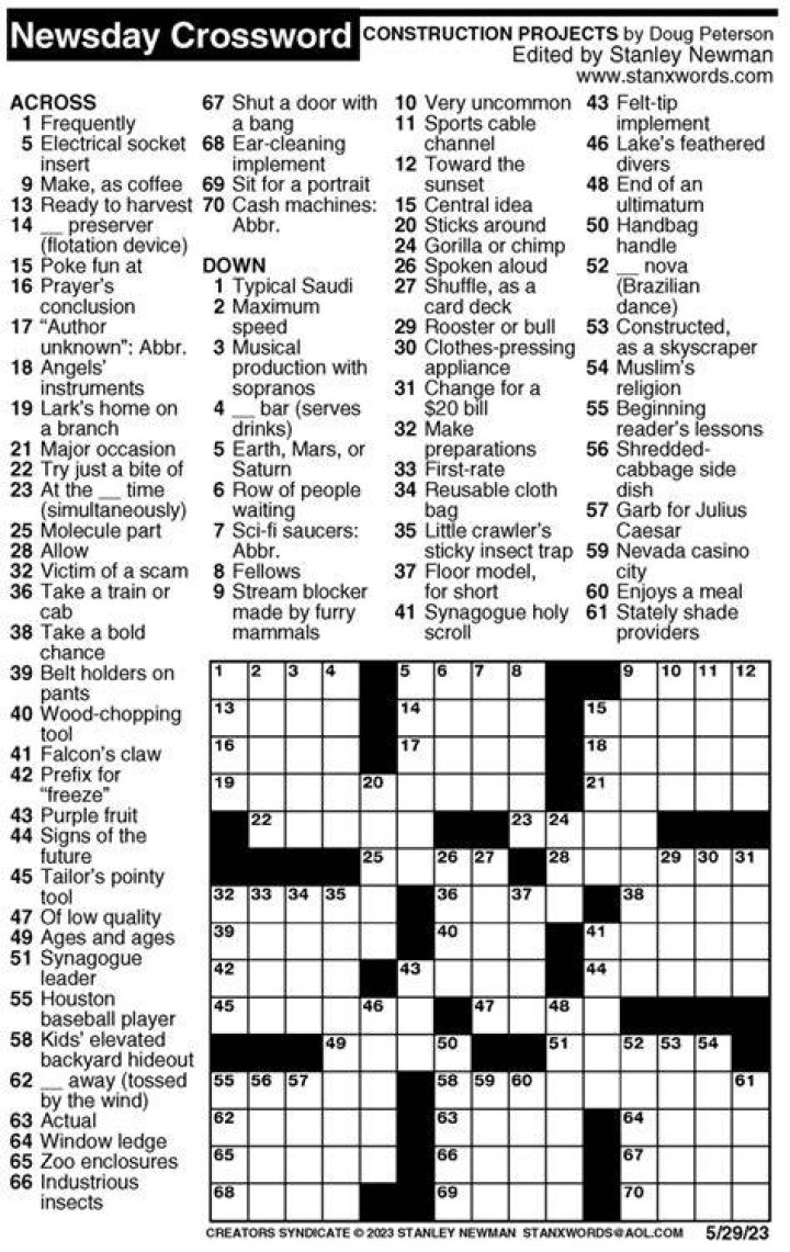 Newsday Firms up Crossword Puzzle clues and Answers