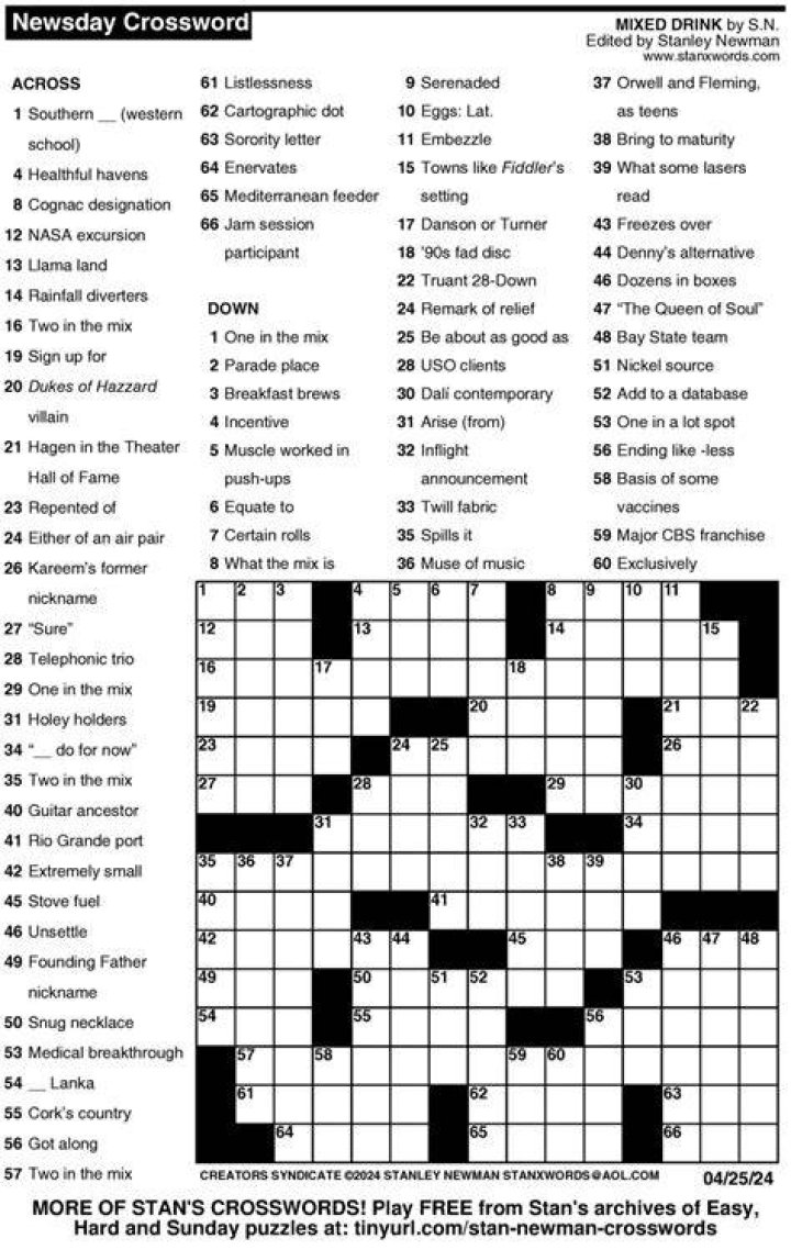 Newsday Firms up Crossword Puzzle clues and Answers - News