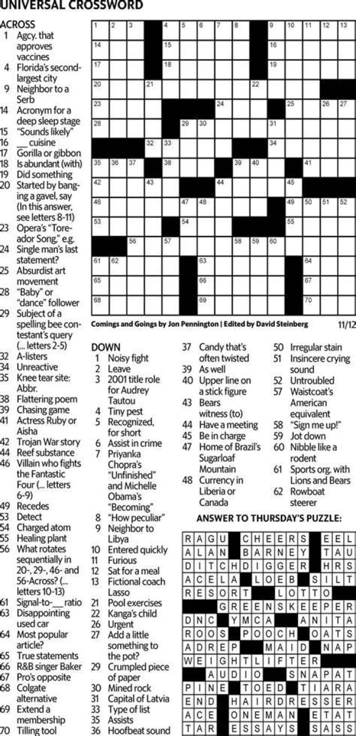 Universal Sexy guy Crossword Clue Puzzle Answers