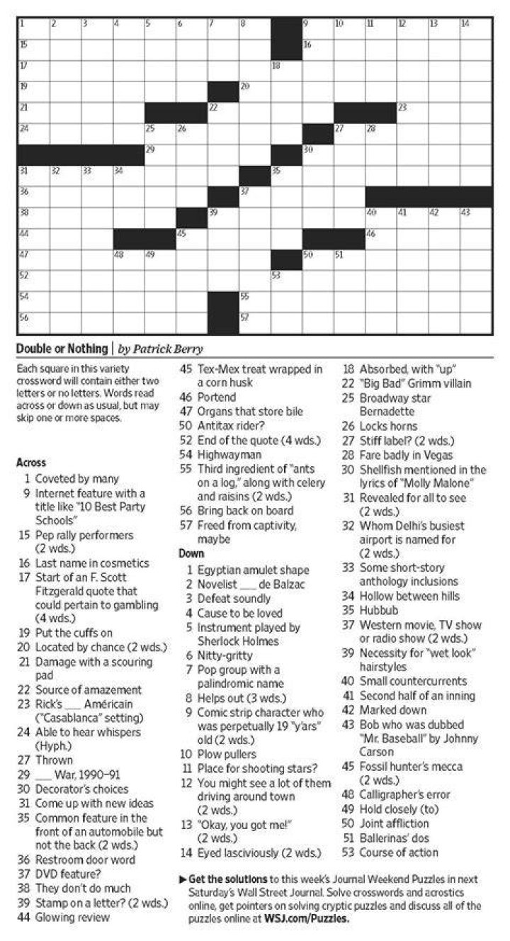 Wall Street Horned goddess WSJ Crossword Puzzle clues and Answers