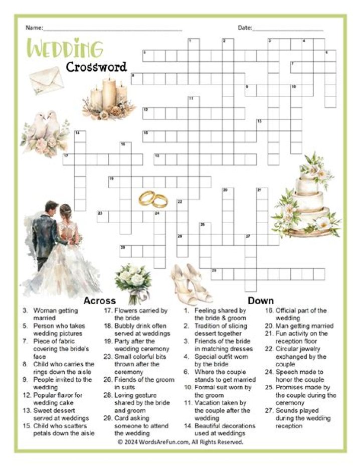 Wedding reception activity Crossword Clue Universal - News