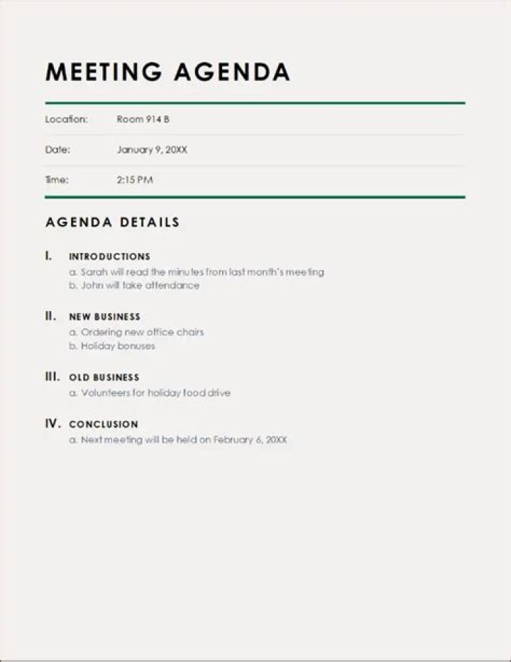 What is an example of an agenda?
